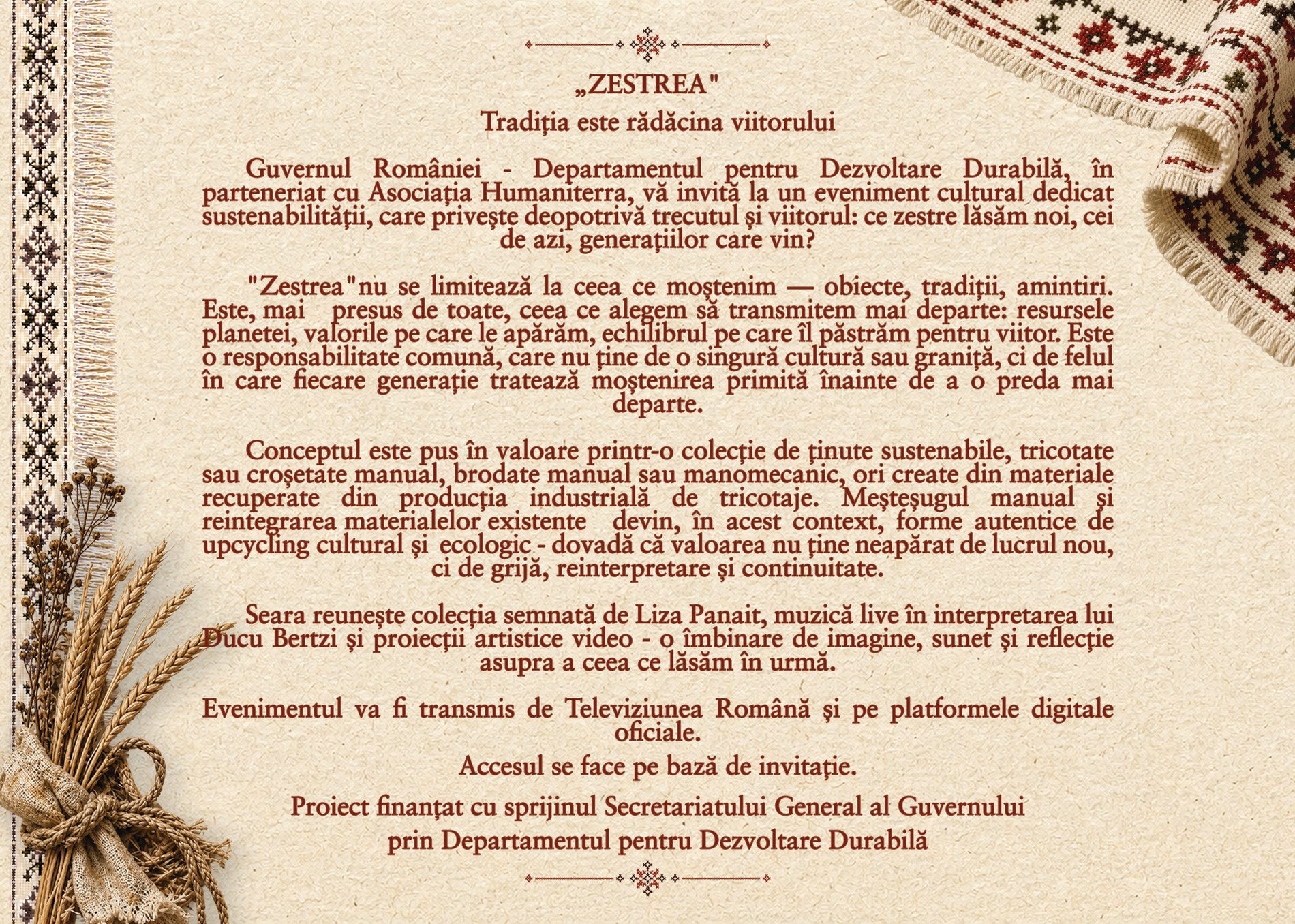 Invitația Zestrea — verso